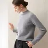 Suéter de cachemira suave para mujer, de punto, con cuello medio alto de doble hilo, estilo simple y versátil, mangas raglán, suéter base adelgazante
