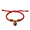 Pulsera Roja Tejida a Mano con Huesos de Durazno y Cinabrio para el Año del Zodiaco, Pulsera de Seguridad de Canasta de Huesos de Durazno para Bebé, Joyería Infantil