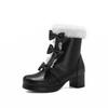 21 Zapatos Nuevos de Caramelo con Lazo Botines Cortos para Mujer Tacones Medios Gruesos Exportación a Lista de Deseos de Amazon Zapatos de Talla Grande