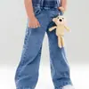 Pantalones Largos Casuales Sueltos Estilo Coreano de Mezclilla Color Sólido con Cintura Elástica para Niñas, Otoño 2026, Nuevo Estilo, Simples y Versátiles