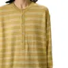 Suéter de Punto Versátil Otoño para Mujer, Estilo Coreano, Bloques de Color a Rayas, Cuello Henley, Holgado, Suave, Nuevo Top