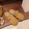 Pantuflas retro estilo Birkenstock con dedos divididos y forro de felpa, diseño de media pantufla de punta cerrada, calzado de exterior para mujer, nueva colección otoño 2026, zapatillas tipo mula sin talón