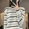 Suéter de Mujer con Bloques de Color y Diseño Curvo, Cuello Redondo, 100% Algodón, Holgado, Casual, Para el Trabajo, Nuevo Tejido de Manga Larga Primavera/Verano 2026