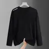 Camiseta de manga larga de otoño, capa base talla grande, cuello redondo para hombre, top simple y holgado, estilo coreano, camiseta estampada de moda