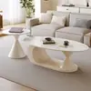 Mesa de Centro Oval Minimalista Italiana em Pedra Sinterizada para Sala de Estar de Casa Apartamento Pequeno Designer Novo Estilo Combinação de Mesa de Centro e Mesa Lateral