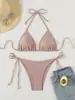 Bikini de Tres Piezas Traje de Baño Transfronterizo Sexy con Cordón Ajustable Espalda Descubierta Bikini de Color Sólido con Nudo Traje de Baño de Dos Piezas