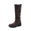 ¡Muy recomendado~!! ¡Tan cómodo que es explosivo! Botas de caballero de moda sueltas de punta redonda con hebilla de suela gruesa estilo retro de caña alta