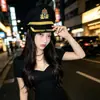 Gorra Azul Marino Bordada Europea y Americana Cosplay Uniforme de Policía Femenino Sombrero de Otoño e Invierno para Actuación Circunferencia de Cabeza Grande Sombrero de Marinero Japonés para Mujer