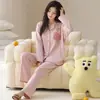 Pijama de algodón de manga larga y pantalón largo para mujer en stock, conjunto de dos piezas de cárdigan de otoño, ropa de casa transfronteriza para mujer para transmisión en vivo
