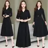 Vestido Polo de Color Sólido a Media Longitud con Botones para Mujer, Estilo Elegante de Temperamento para Primavera y Otoño, Cintura Marcada, Manga Larga, Falda Línea A