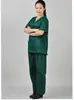 Traje Quirúrgico de Hospital Verde Oscuro Quirófano Manga Corta Algodón Puro Juego de Bata Quirúrgica Bata de Aislamiento Ropa de Trabajo Médica