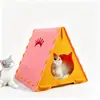 Casa de gato em feltro estilo tenda triangular, casa de gato removível e lavável, adequada para todas as estações, casa fechada para animais de estimação, tamanho: 43cm de comprimento, 40cm de largura, 39cm de altura