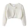 Ropa Infantil de Primavera y Otoño Cárdigan de Punto con Lazo y Botón Oculto para Niñas Suéter de Algodón Puro Cárdigan Corto con Lazo para Niños