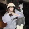 Sombrero de Lana Perlado Estilo Socialité Francés para Mujer, Sombrero Cubo de Ala Enrollada con Lazo para Otoño e Invierno, Elegante y con Estilo Sombrero Cloche de Copa Redonda