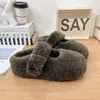 Sapatos de Pelo Baotou Feminino Roupa de Exterior 2026 Inverno Novo Estilo Quente Mais Veludo Slip-on Solado Grosso Plataforma Meio Chinelos Chinelos de Algodão