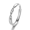 Nuevos Anillos de Pareja Mobius de Plata S999, un Par de Anillos Abiertos Sencillos Incrustados con Diamantes para Hombres y Mujeres, Regalo de San Valentín