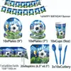 Festa de Aniversário de Futebol Azul Transfronteiriça Utensílios de Mesa Copos de Papel com Tema Copa do Mundo, Guardanapos de Papel, Banners, Adereços de Decoração de Aniversário