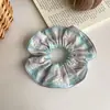 Presilha de Cabelo Xadrez Azul e Roxa Estilo Coreano, Scrunchie, Acessório de Cabelo Versátil de Alta Qualidade para Menina, Elástico para Rabo de Cavalo Baixo de Primavera, Adorno de Cabeça