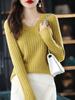 Suéter de Punto de Manga Larga con Cuello en V de Nuevo Estilo de Primavera y Otoño para Mujer, Suéter Corto a la Moda para Capas, Top Cálido y Versátil