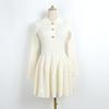 Vestido de Punto Nuevo Estilo Primavera y Otoño con Cuello Solapa y Botones Dorados, Textura de Canalé que Ceñe la Cintura, Falda Plisada, Elegante Estilo Retro