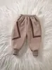 Suporta Personalização~ Calças Infantis com Lã para o Inverno, Espessadas para Outono e Inverno, Novo Estilo Calças Casuais Integradas para Meninos, Calças Compridas para Bebê