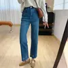 ¡Diseño exquisito! Jeans rectos de tiro alto ajustados con encaje bordado elástico en cuatro direcciones para mujer, pantalones de otoño