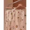 Pijama floral de manga corta estilo bosque para mujer, nuevo conjunto casual holgado de dos piezas con pantalones largos para casa, verano 2026