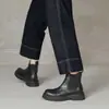 Botines Chelsea Británicos de Lujo Ligero Otoño/Invierno Nuevos Botines Cortos para Mujer Suela Gruesa Tacón Grueso Retro Punta Redonda Caña Corta Elástica Botines Adelgazantes