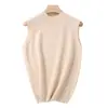 Delicado Colete de Lã Merino 100% com Gola Alta Curta para Mulheres, Peça Básica de Tricô Sem Mangas para Camada Base, Top Modelador e Ideal para Camadas