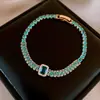Pulseira Quadrada de Zircônia Colorida Super Brilhante Transfronteiriça Europeia e Americana, Pulseira de Luxo Leve de Alta Qualidade, Joia de Nicho da Moda e Exquisita para Mulheres