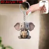 Plano 2D, 1 pieza Lindo Elefante Tomando Té de Leche Llavero de Acrílico, Llavero Colgante de Animal de Dibujos Animados