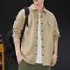 Jaqueta-camisa casual masculina transfronteiriça, nova tendência primavera 2026 marca, corte solto, manga longa, workwear para homens, cinza