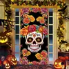 Pegatina de Puerta de Terror para Halloween Cortina de Puerta de Bruja Zombi Manchada de Sangre Decoración Cubierta de Puerta de Halloween de Bruja Fantasma con Ventana Rota 3D
