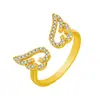 Anillos de Ala de Ángel con Diamantes Completos Estilo Dulce Kawai, Anillos de Estrella de Ocho Puntas Abiertos Chapados en Oro de 18 Quilates