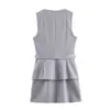 Exportação Transfronteiriça Roupas Femininas Outono 2025 Novo Europeu e Americano Cinto Efeito Falso Duas Peças Vestido Curto 8831543