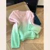 Suéter tejido con gradiente rosa-verde cepillado 100% lana de la marca kiss allow para mujer, se puede usar como prenda exterior o como top interior
