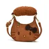 Bolsa infantil fofa de gatinho com estampa de leopardo, bolsa transversal feminina mini estilosa e versátil estilo Chanel com laço