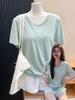 Camiseta de Algodón de Manga Corta Relajada con Cuello en U y Copos de Nieve para Mujer, Nuevo Estilo Verano 2026, Corte Holgado Adelgazante, Top Básico que Reduce la Edad