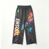 Pantalones personalizados pintados a mano con efecto desgastado de marcas de moda, pantalones de chándal anchos rasgados y deshilachados, pantalones de chándal para hombre de la alta calle americana