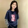Camiseta de manga larga con retazos de algodón puro para niñas, nueva y versátil, elegante, estilo dos piezas falsas, para niñas mayores, primavera y otoño 2026