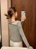 Camiseta Preta Off-the-Shoulder, Costas Nuas, Manga Longa para Mulheres, Look Outono 2026, Top Base Skinny Vazado