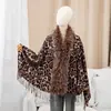 Estilo Old Money Elegante Socialité Borla Cuello de Piel Chal Estampado de Leopardo Bufanda Grande Cárdigan para Mujer Elegante Chal Largo