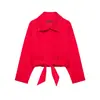 Estilo Europeo y Americano Verano Ropa de Mujer Chaqueta Roja de Manga Larga de Cuello Alto con Cinturón, Color de la Foto y Otras Combinaciones de Colores