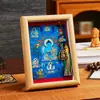 Thangka do Buda da Medicina Pintado à Mão com Tara Dourada e Verde, Núcleo de Thangka Meio Pintado à Mão das Oito Divindades Guardiãs, Ornamento de Moldura de Thangka