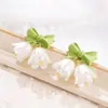 Brincos de Sino de Vento Estilo Floresta Verde com Acabamento Fosco, Brincos de Alto Padrão Estilo Fresco Francês para Mulheres, Presilhas de Orelha com Laço de Primavera, Super Estilo Feérico