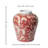 Jarrón de cerámica pintado a mano con patrón rojo y blanco, recipiente festivo rojo estilo chino para flores, adecuado para exhibición en la entrada, estante estilo antiguo, para flores secas o artificiales