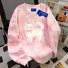 Sudadera Linda de Gato Americano con Estampado, Cuello Redondo Holgada para Mujer, Otoño e Invierno, Estilo Coreano, Personalizada, Tie-Dye, Top Rosa