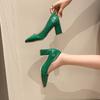 Tacones Altos Mujer 2024 Nuevo Otoño Estilo Coreano Punta Afilada Boca Baja Zapatos de Una Capa Tacón Grueso Tacón Medio Moda Zapatos de Mujer