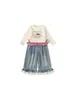 Bangxuan Roupas Infantis Coleção Outono Tops para Meninas com Renda Mangas Longas e Jeans Conjunto de Duas Peças Infantil Calças de Pernas Largas Roupa para Meninas