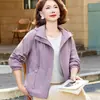 Gabardina de Otoño para Madre 2026 Modelo Nuevo para Mujeres de Mediana Edad y Mayores, Chaqueta Casual con Capucha y Cremallera a la Moda para Primavera y Otoño